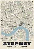Heritage street map poster of Stepney, Tower Hamlets, London