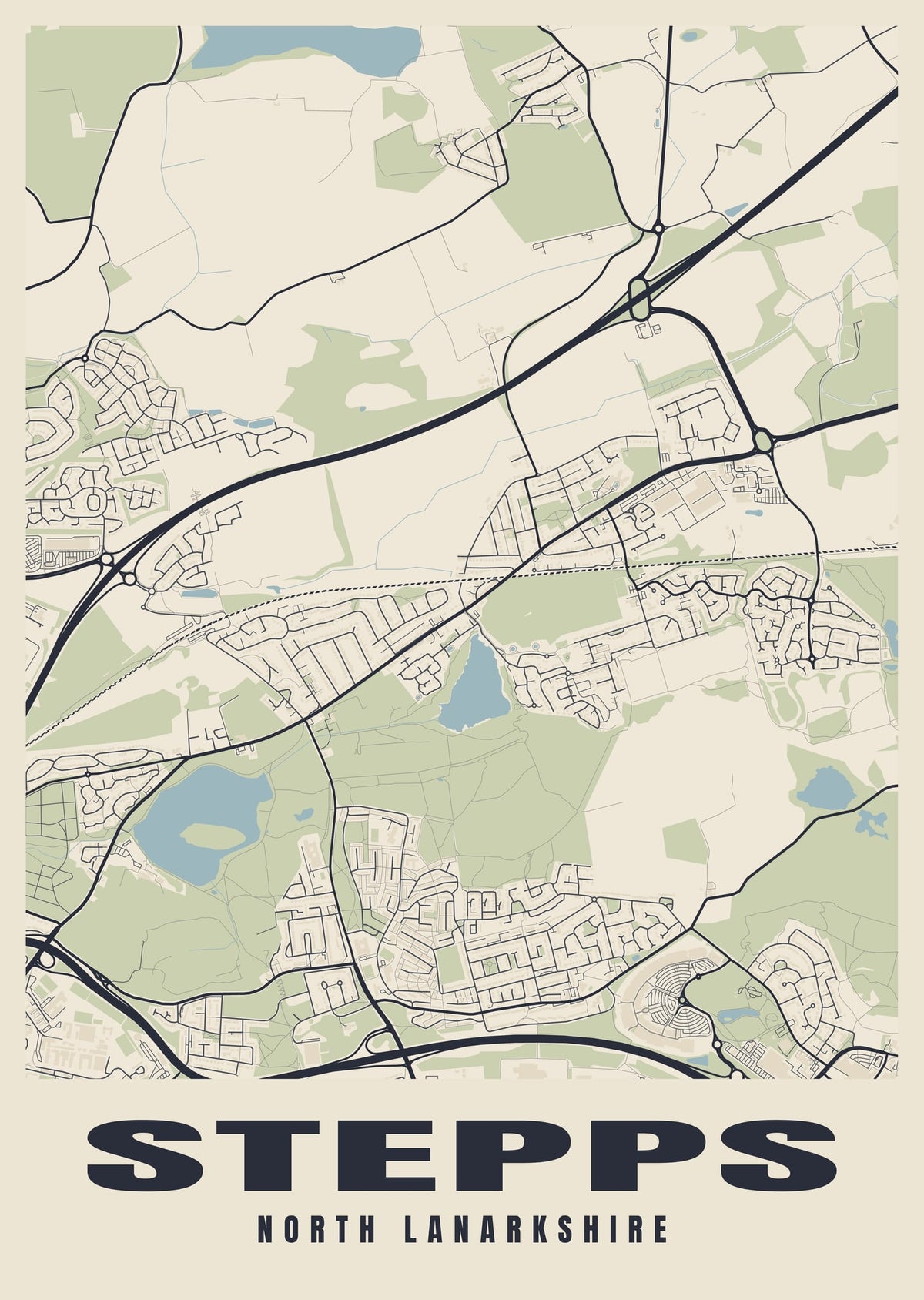 Street map poster of Stepps, North Lanarkshire