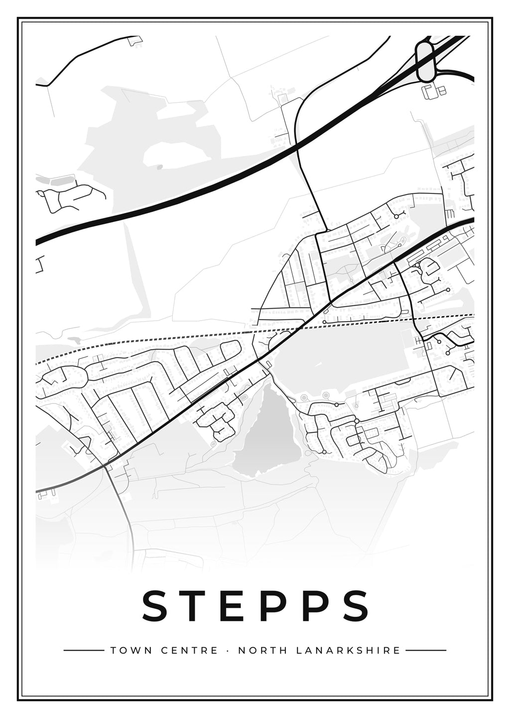 Street map poster of Stepps town centre, North Lanarkshire