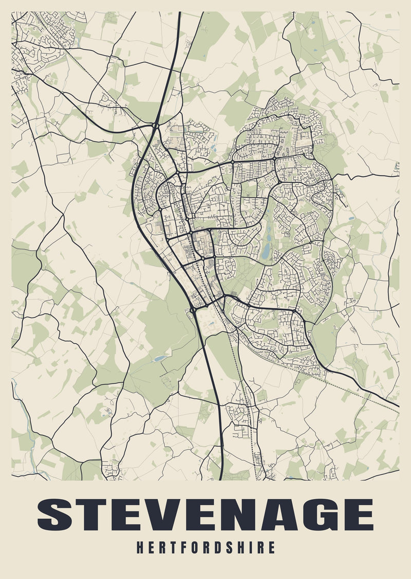 Stevenage Street Map Poster