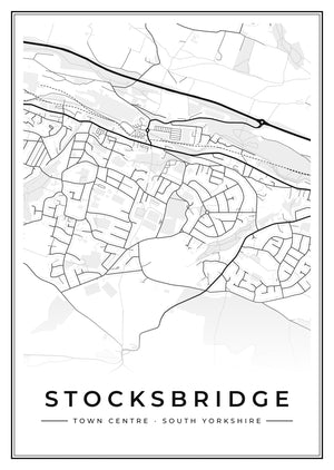 Stocksbridge Town Centre Street Map Poster
