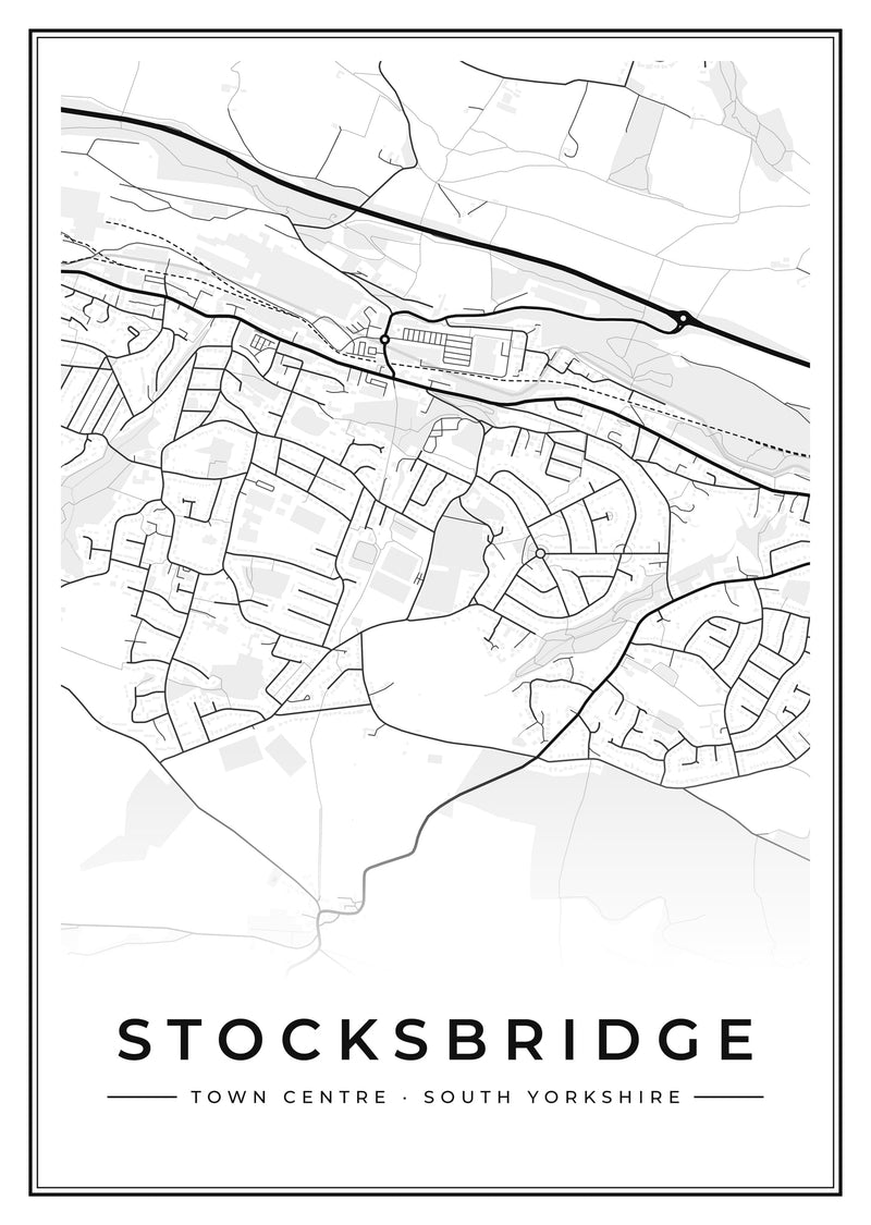 Stocksbridge Town Centre Street Map Poster