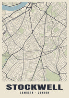Heritage street map poster of Stockwell, Lambeth, London