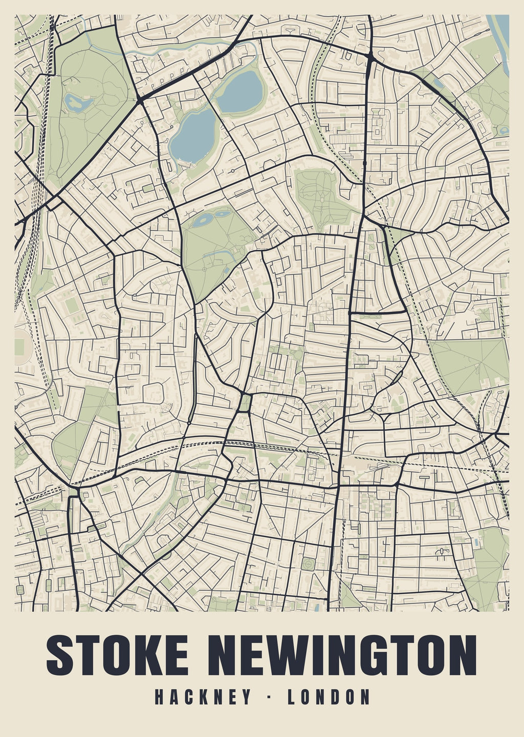 Heritage street map poster of Stoke Newington, Hackney, London