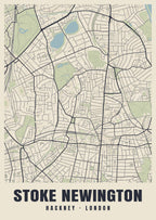 Heritage street map poster of Stoke Newington, Hackney, London