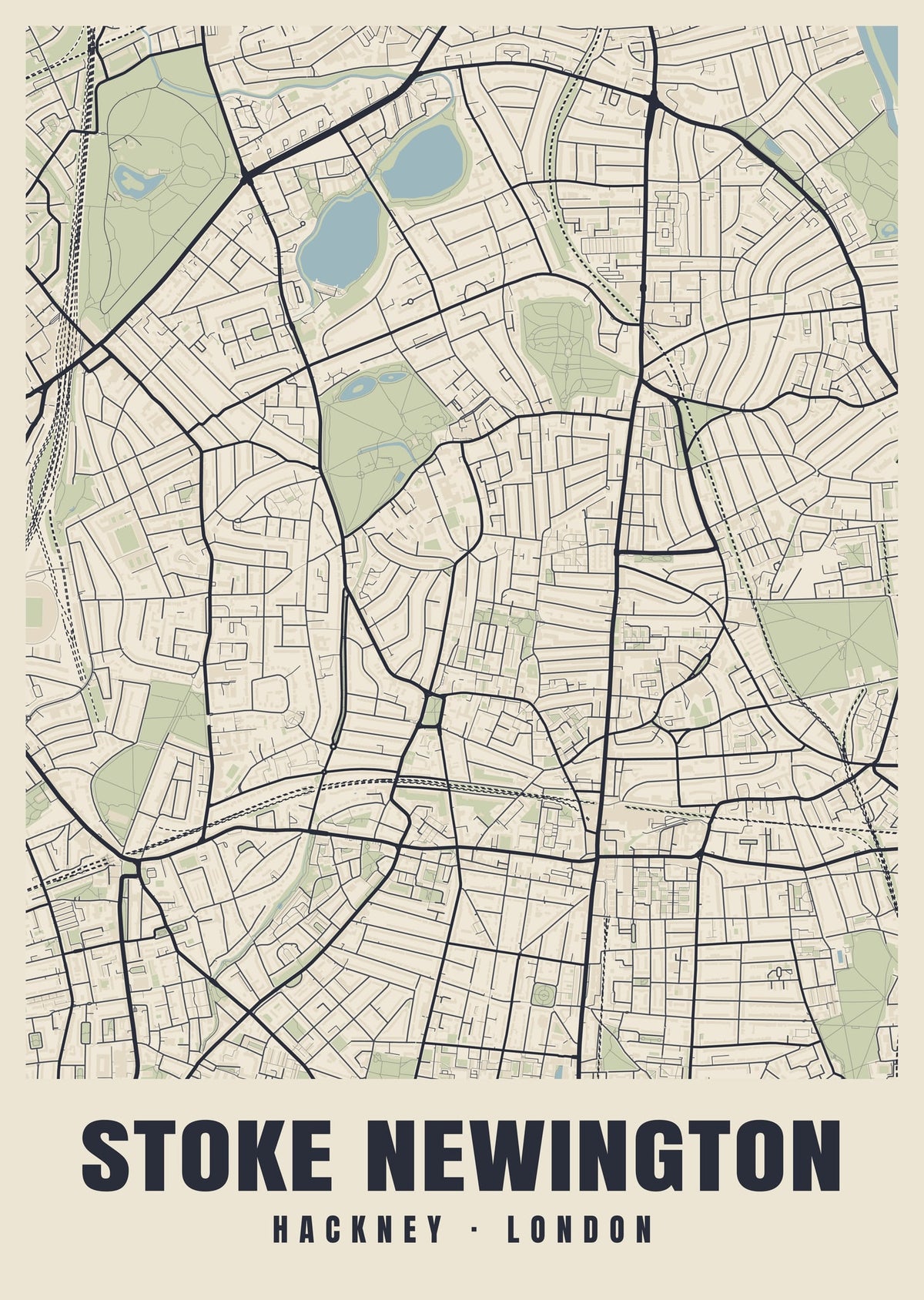 Heritage street map poster of Stoke Newington, Hackney, London