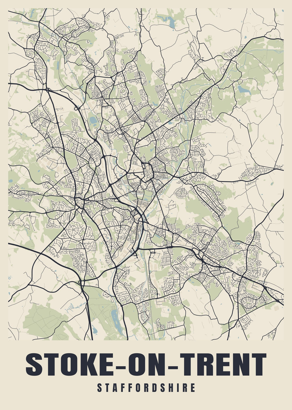 Street map poster of Stoke-on-Trent, Staffordshire