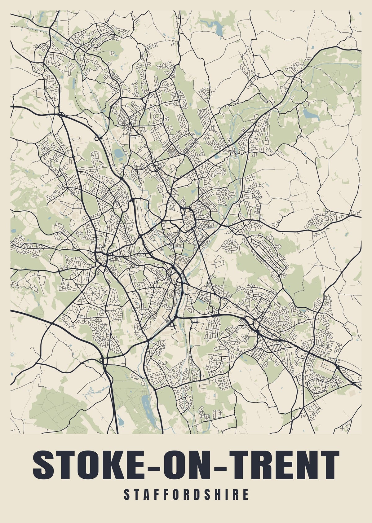 Street map poster of Stoke-on-Trent, Staffordshire