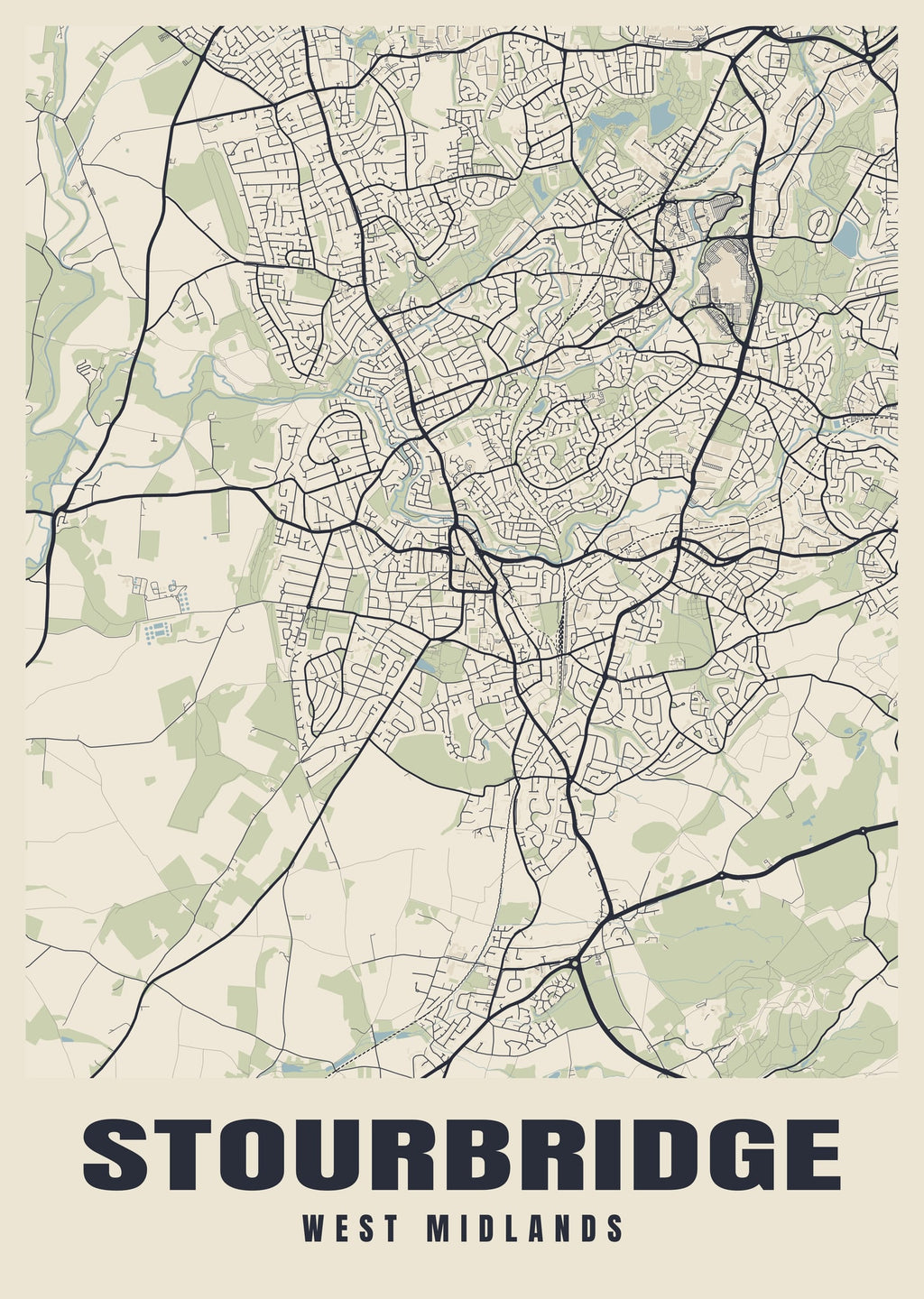 Street map poster of Stourbridge, West Midlands