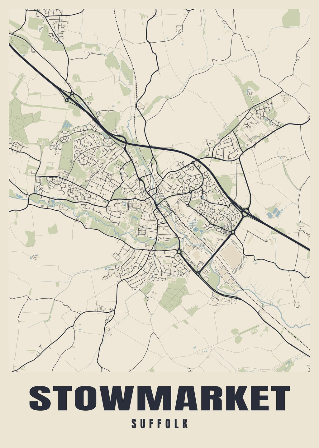 Street map poster of Stowmarket, Suffolk