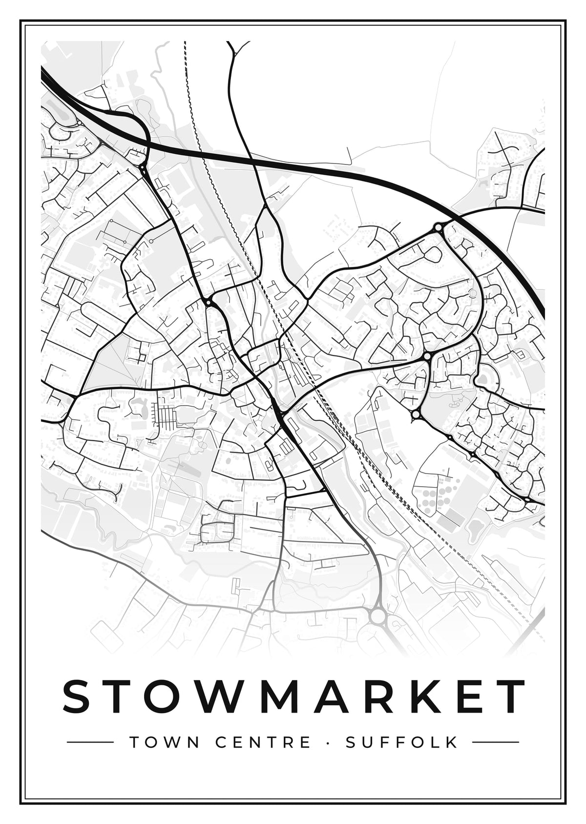 Street map poster of Stowmarket town centre, Suffolk