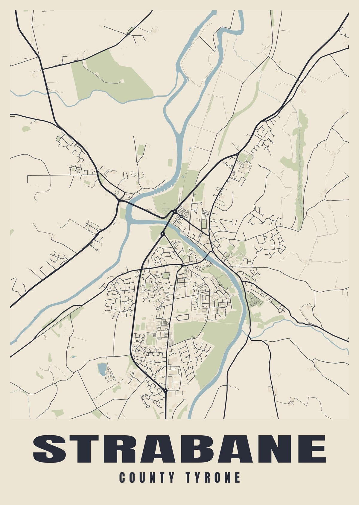 Street map poster of Strabane, County Tyrone