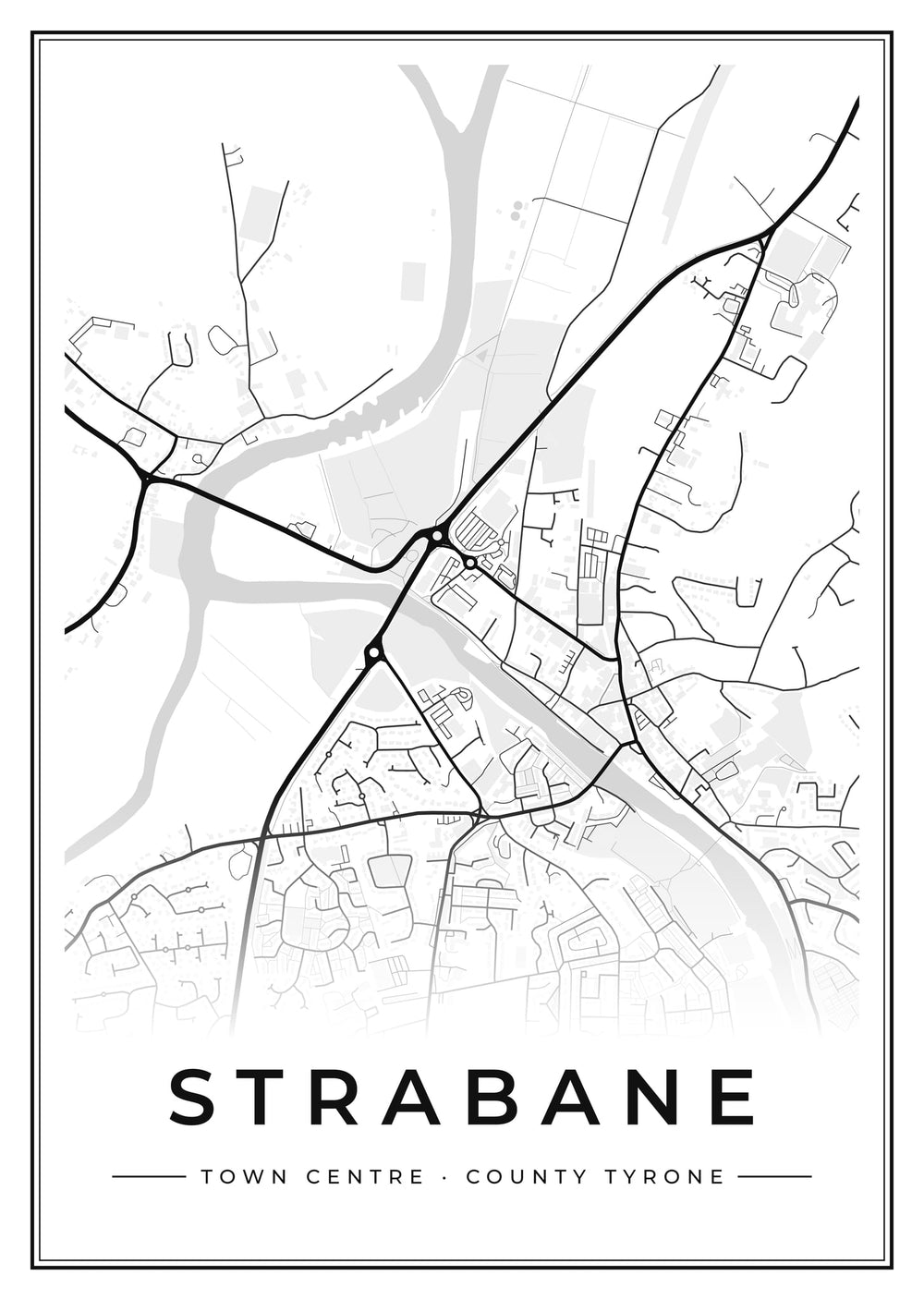 Strabane Town Centre Street Map Poster
