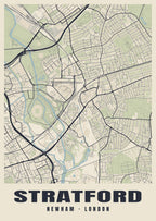 Heritage street map poster of Stratford, Newham, London