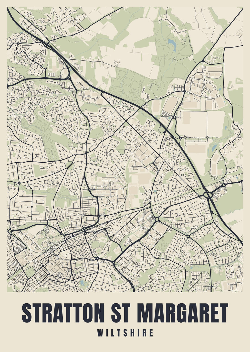 Street map poster of Stratton St Margaret, Wiltshire