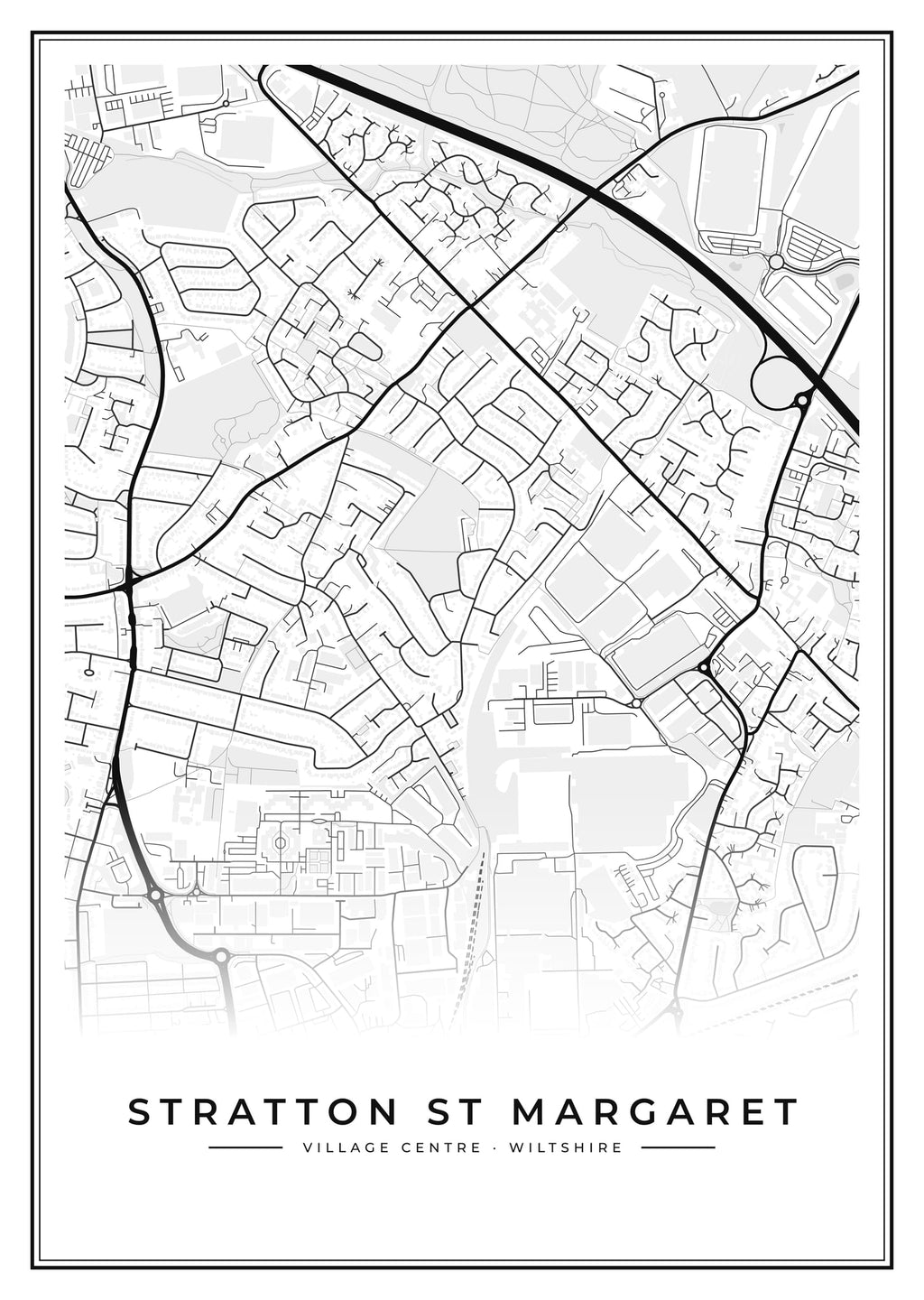 Street map poster of Stratton St Margaret village centre, Wiltshire