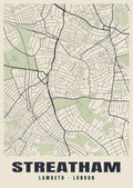 Heritage street map poster of Streatham, Lambeth, London
