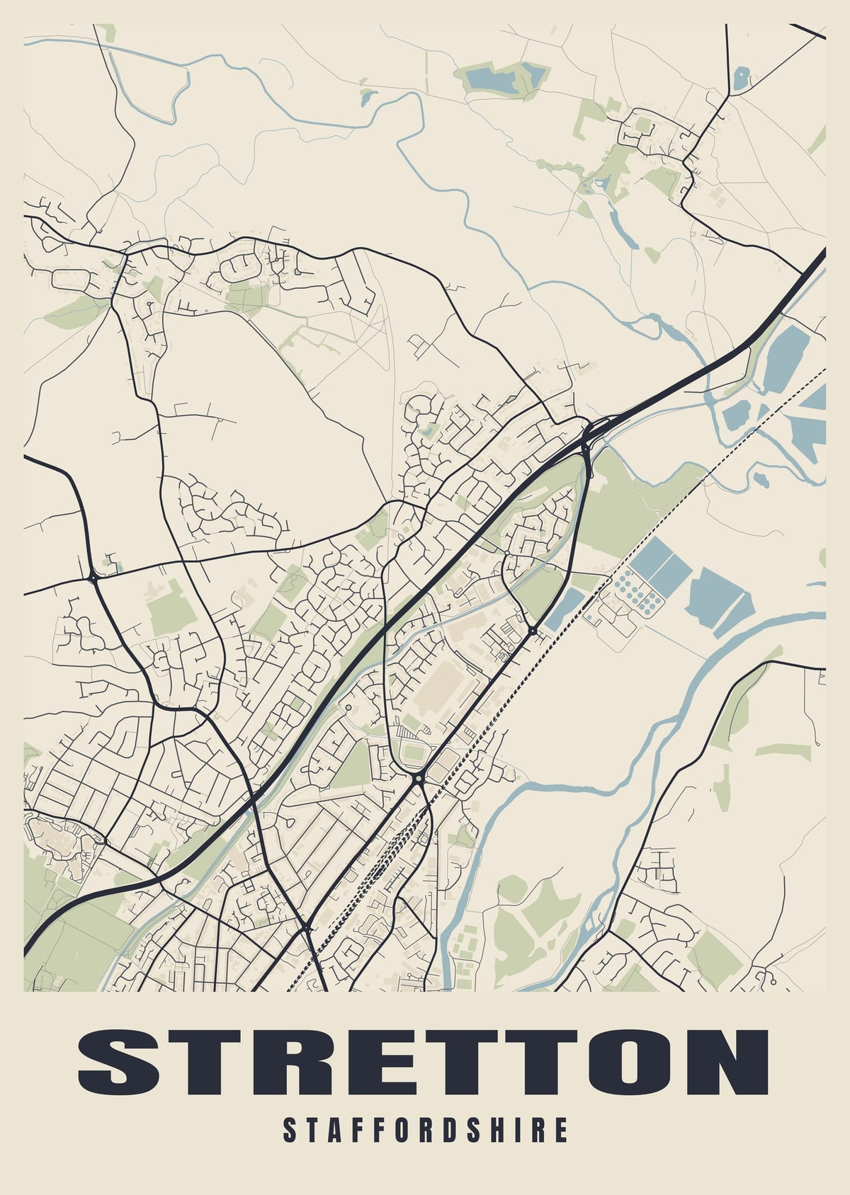 Street map poster of Stretton, Staffordshire