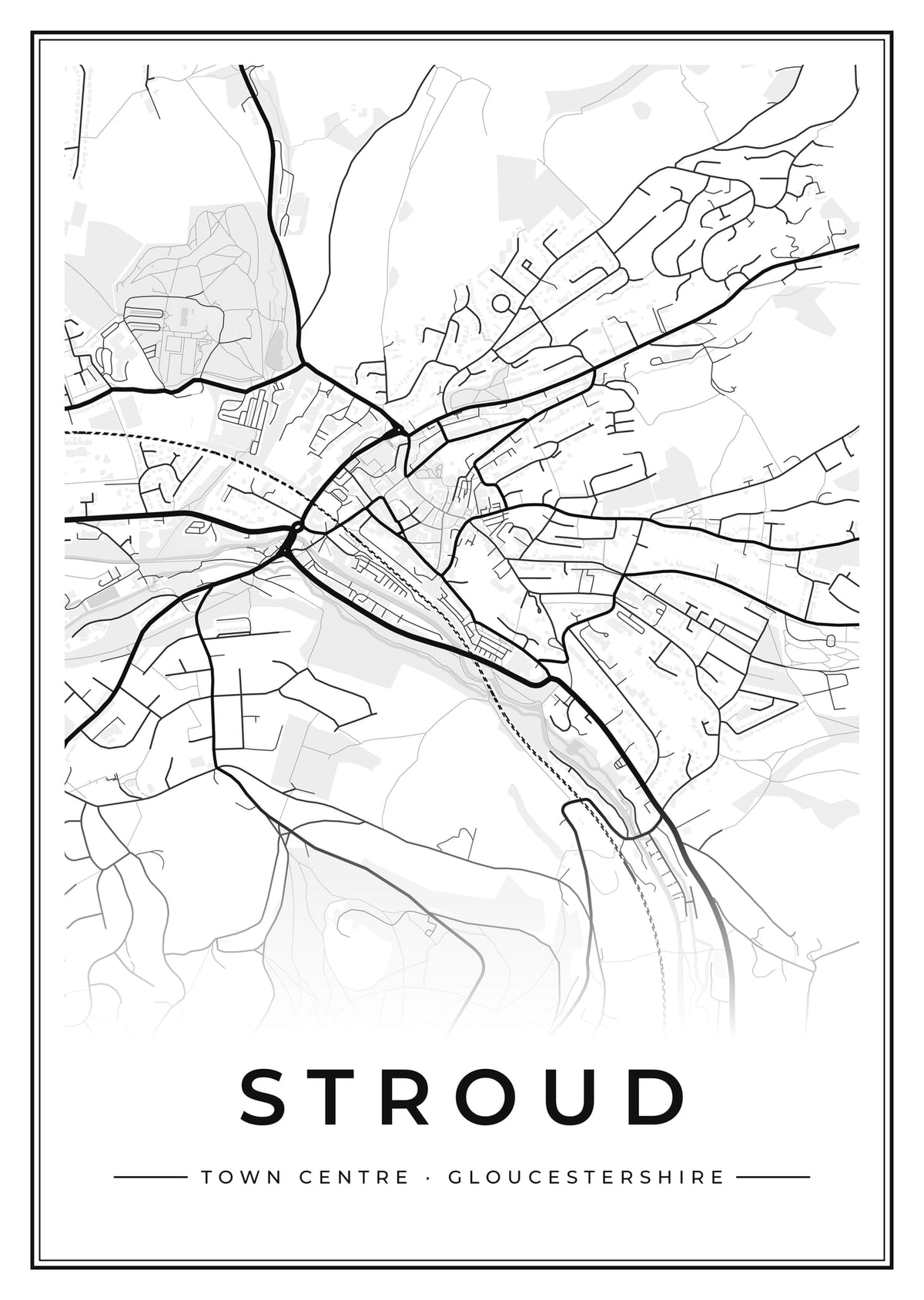 Street map poster of Stroud town centre, Gloucestershire
