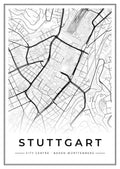 Street map poster of Stuttgart city centre, Baden-Württemberg