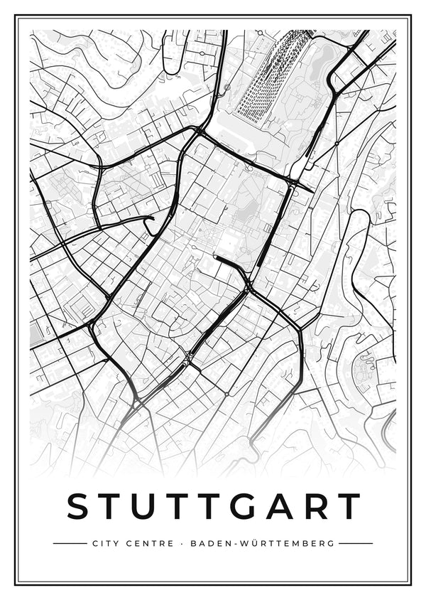 Stuttgart City Centre Street Map Poster