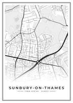 Street map poster of Sunbury-on-Thames town centre, Surrey