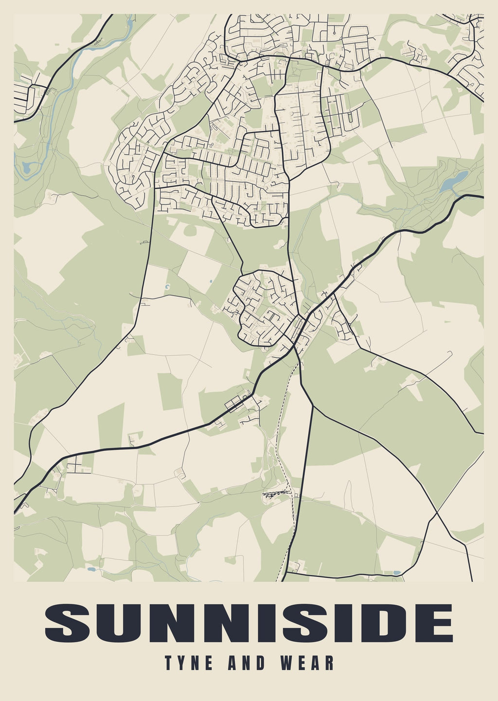Street map poster of Sunniside, Tyne and Wear