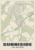 Street map poster of Sunniside, Tyne and Wear