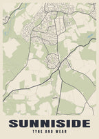 Street map poster of Sunniside, Tyne and Wear