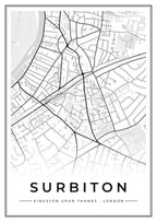 Street map poster of Surbiton, Kingston upon Thames, London