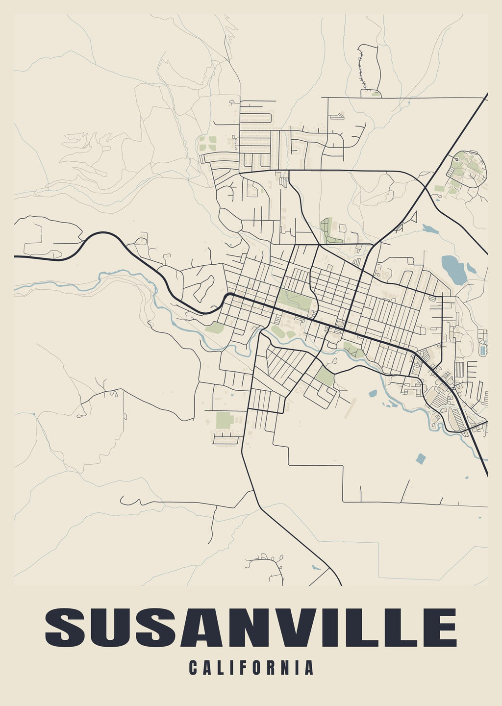 Street map poster of Susanville, California