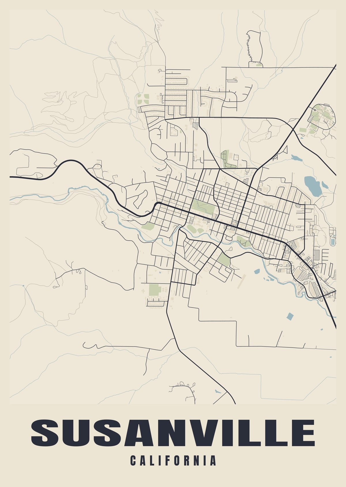 Street map poster of Susanville, California