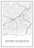 Street map poster of Sutton in Ashfield town centre, Nottinghamshire