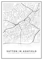 Street map poster of Sutton in Ashfield town centre, Nottinghamshire