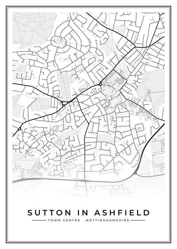 Sutton in Ashfield Town Centre Street Map Poster