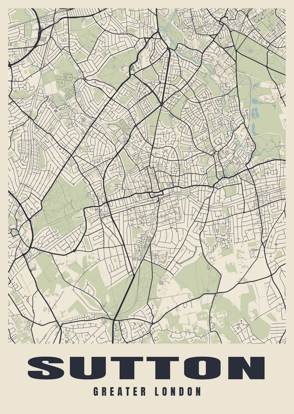 Street map poster of Sutton, Greater London