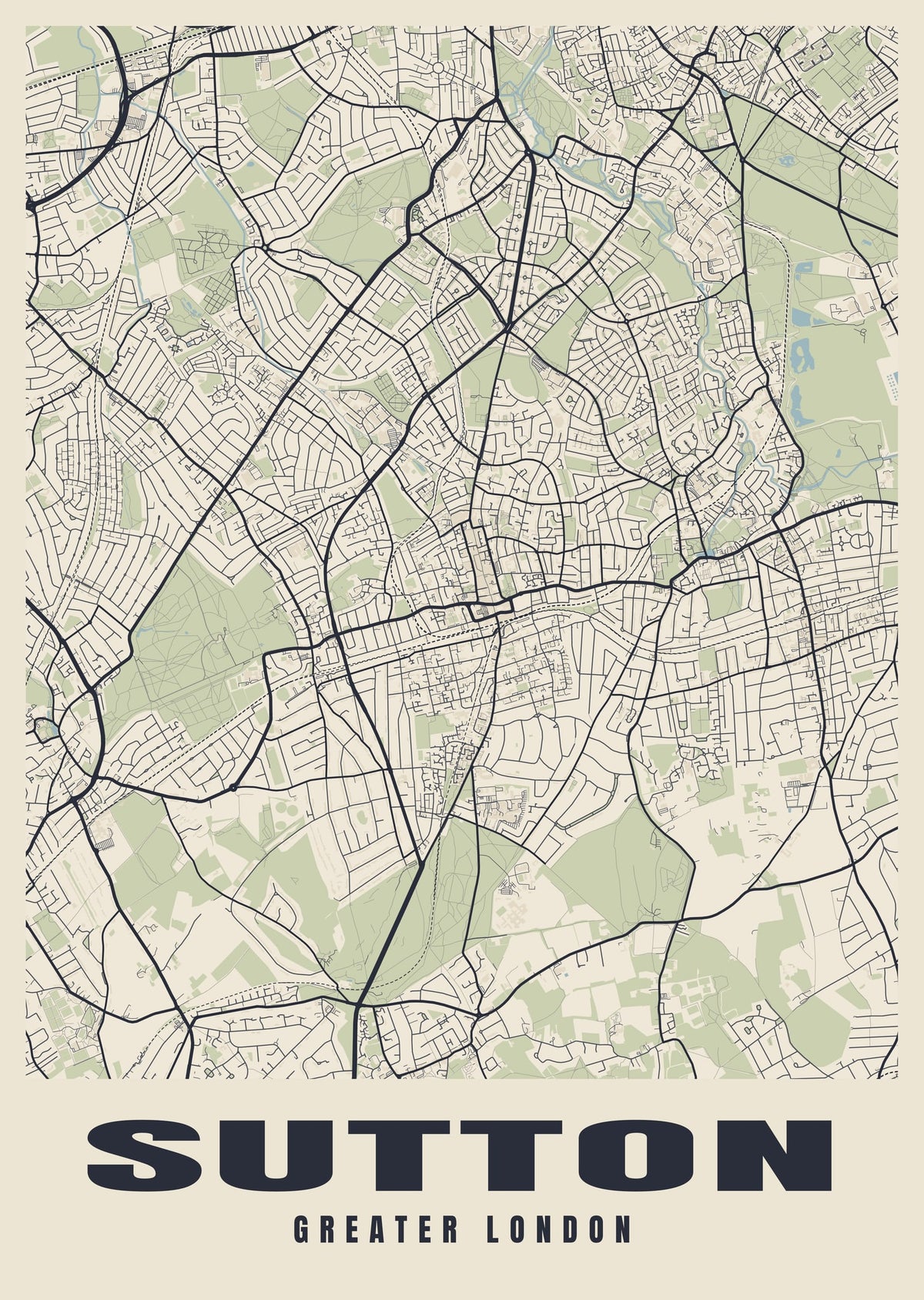 Street map poster of Sutton, Greater London