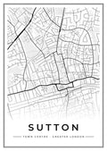 Street map poster of Sutton town centre, Greater London
