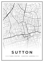Street map poster of Sutton town centre, Greater London