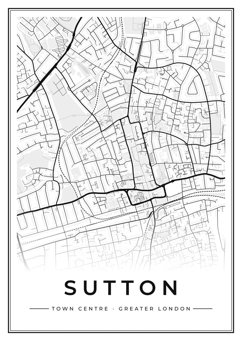 Sutton Town Centre Street Map Poster