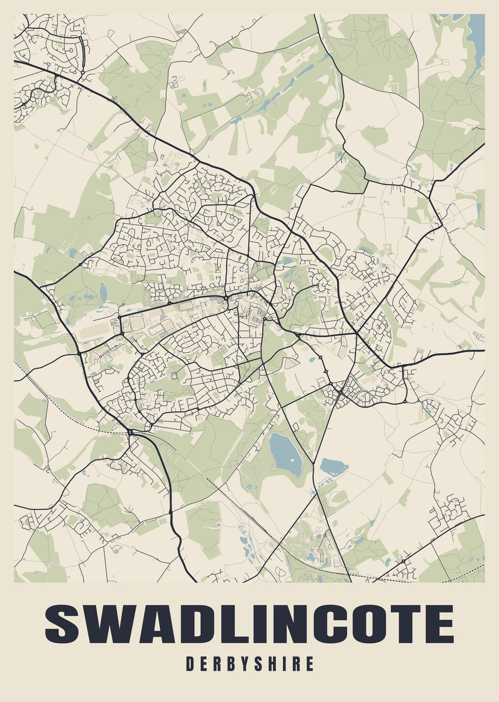 Street map poster of Swadlincote, Derbyshire