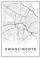 Street map poster of Swadlincote town centre, Derbyshire
