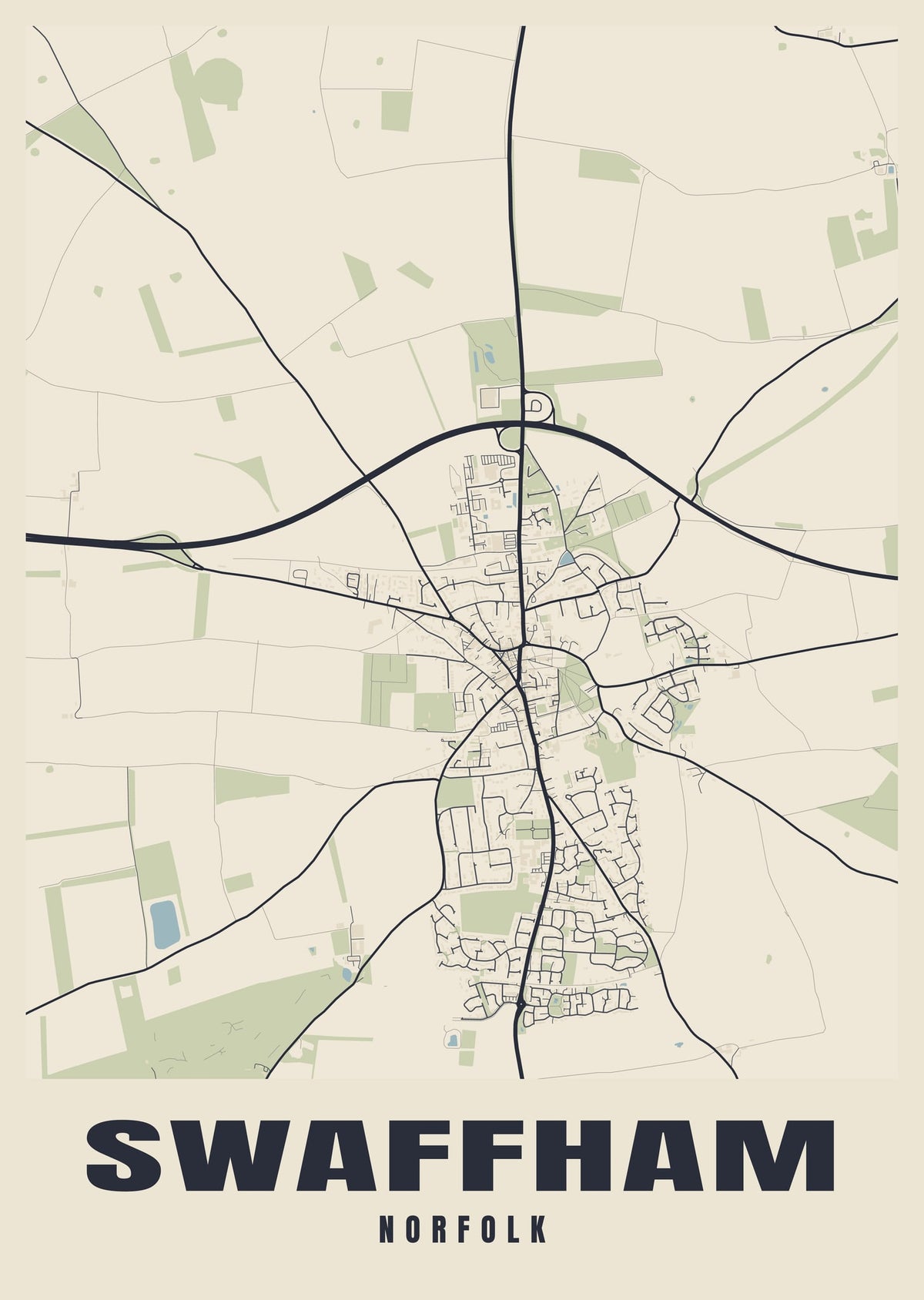 Street map poster of Swaffham, Norfolk