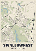 Street map poster of Swallownest, South Yorkshire