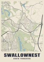 Street map poster of Swallownest, South Yorkshire