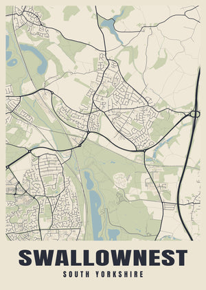 Swallownest Street Map Poster