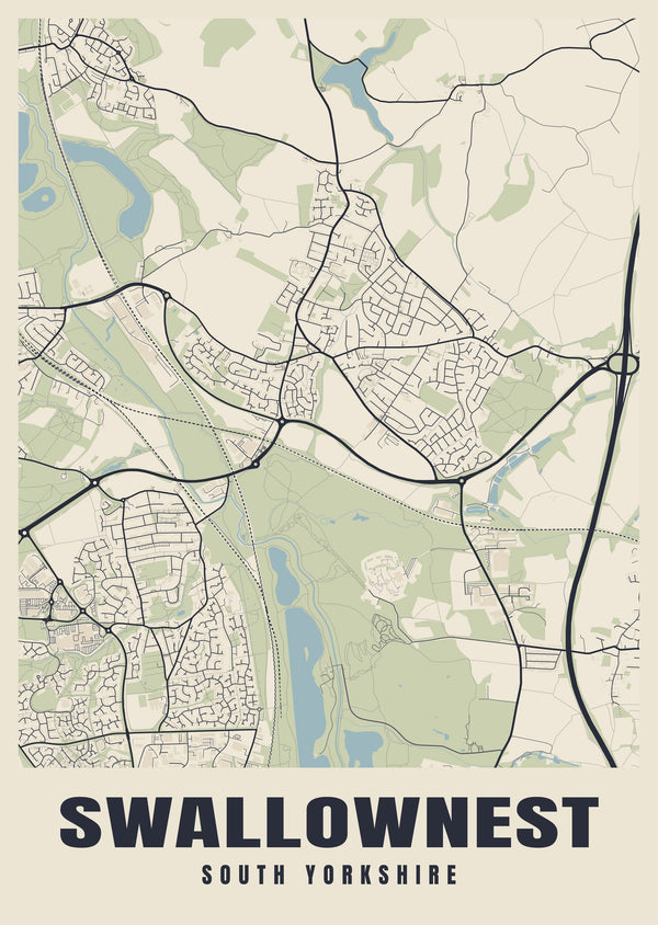 Swallownest Street Map Poster