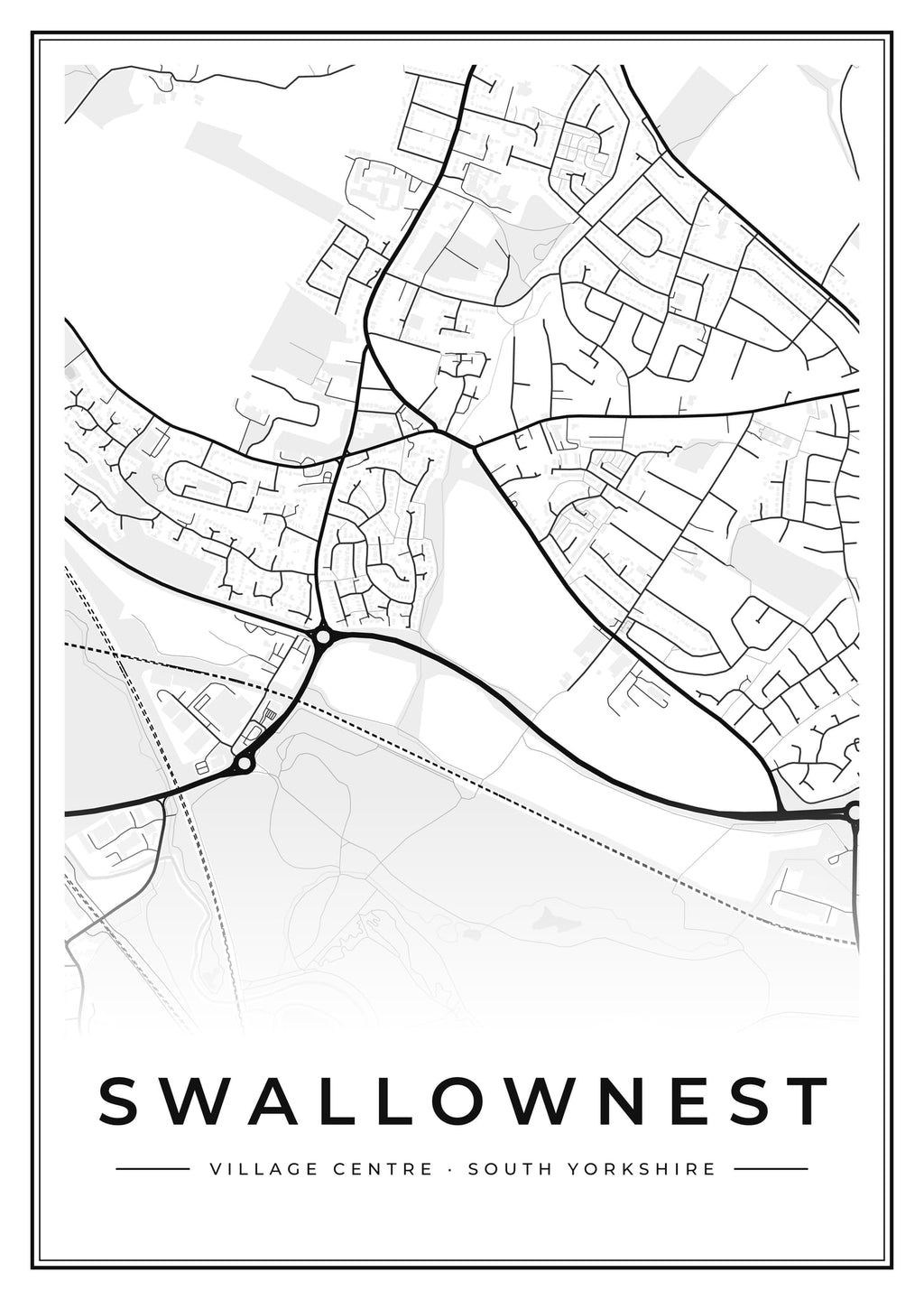 Street map poster of Swallownest village centre, South Yorkshire