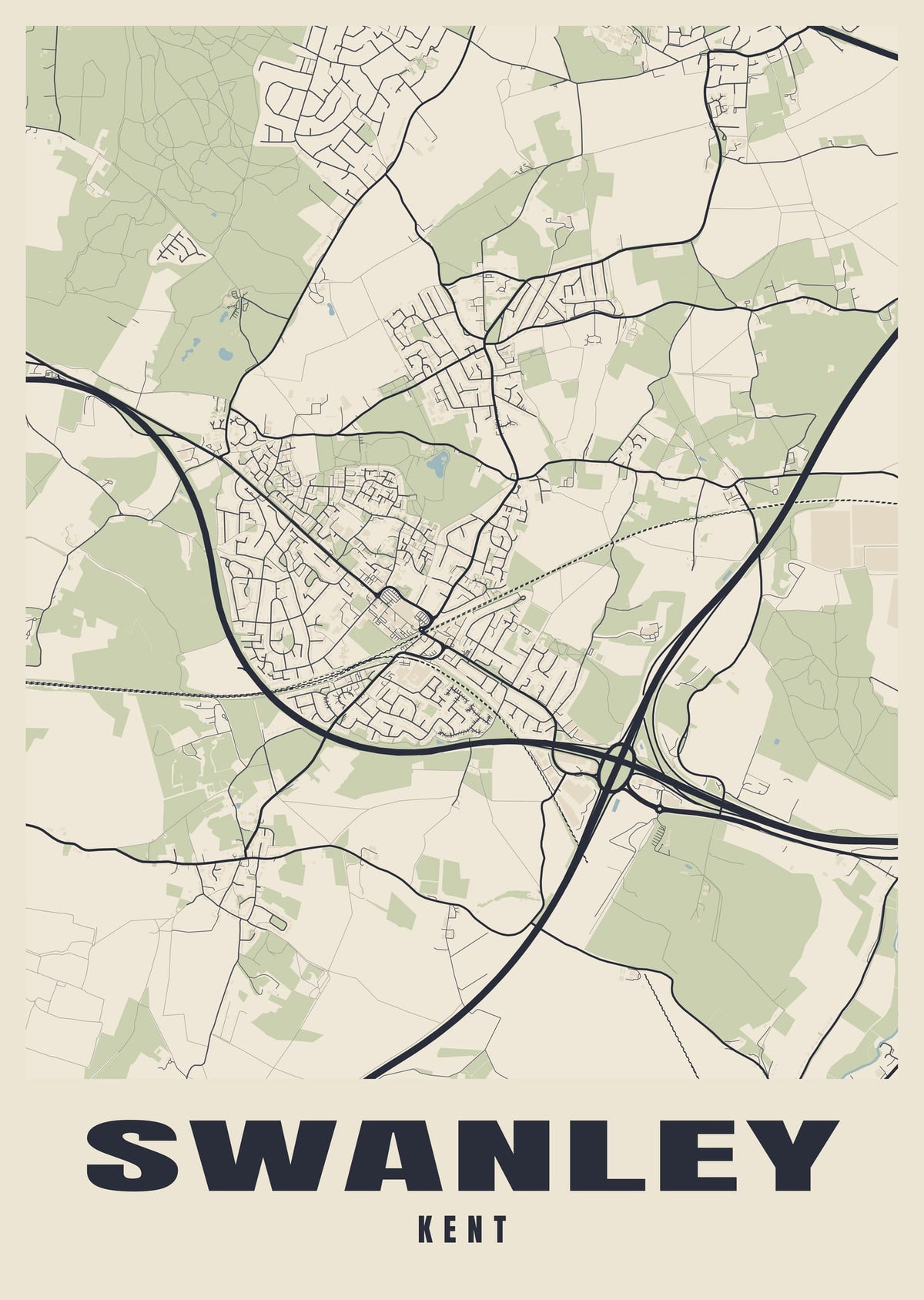 Street map poster of Swanley, Kent