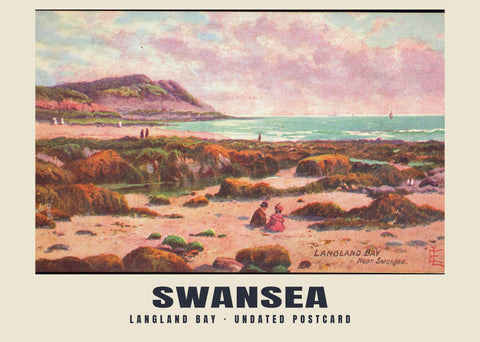 Zatoka Langland, Swansea — XX wiek, bez dokładnej daty · Reprodukcja historycznej pocztówki ilustrowanej